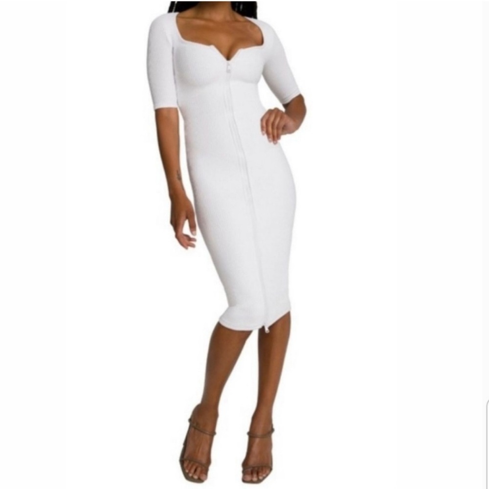 Good American White Ribbed Bodycon Dress